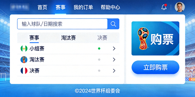 世界杯门票销售系统界面示意图